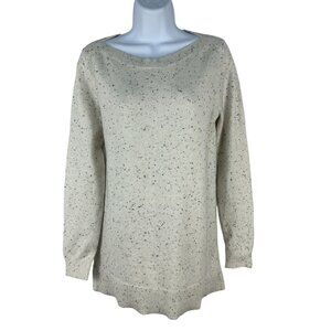 Loft Womens Speckled Knit Sweater Long Sleeve Crew Neck Size M Beige & Black